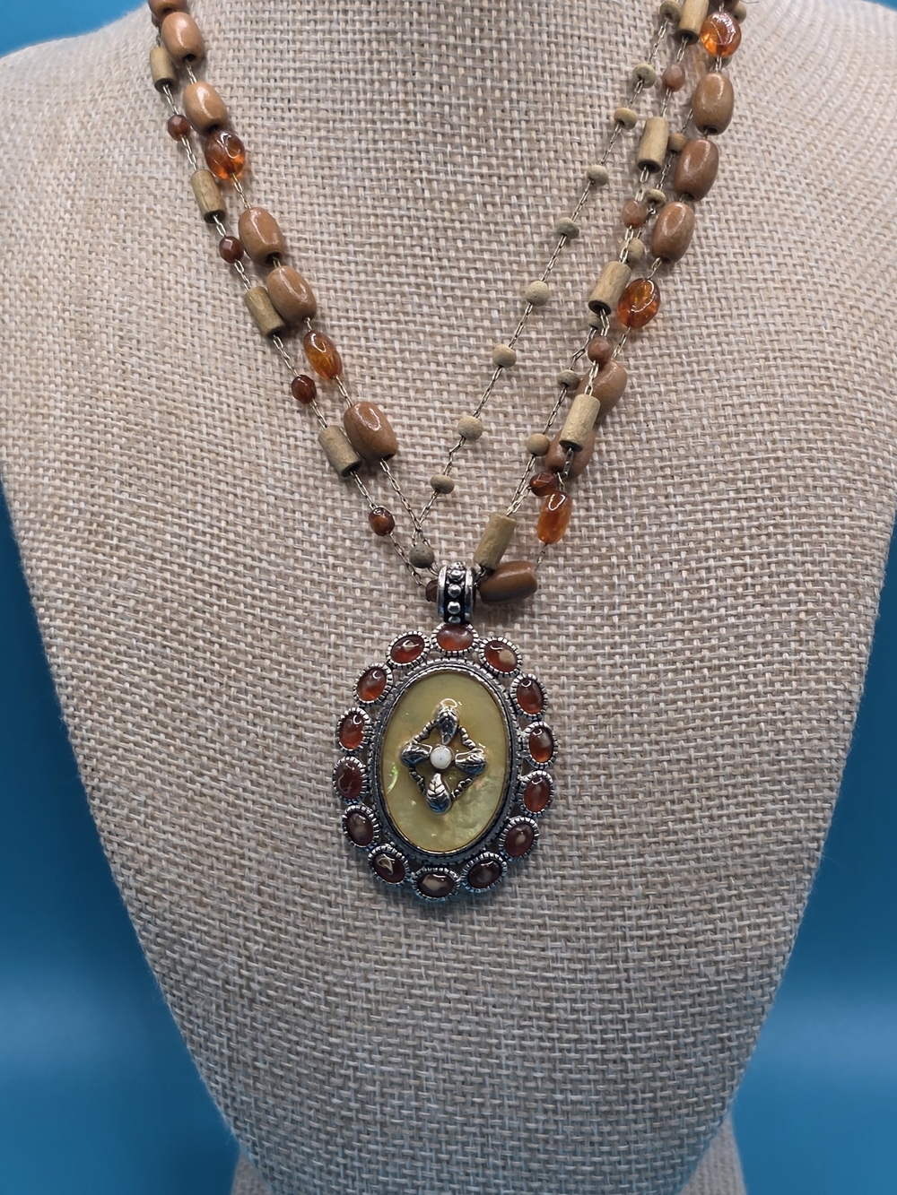 Handcrafted Brown & Yellow Beaded Pendant Necklace